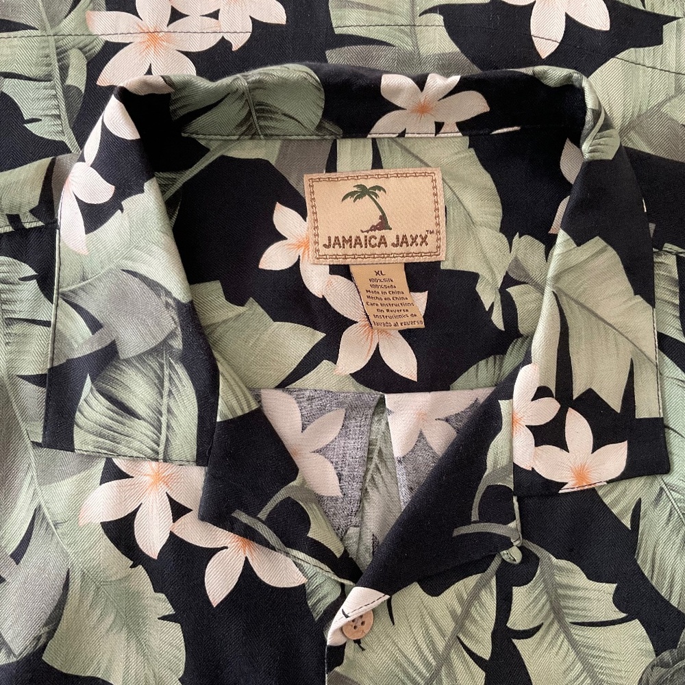 JAMAICA JAXX Tropical Print 1 Pocket Camp Shirt 100%Silk Sz. XL Pre-Owned - Picture 3 of 5